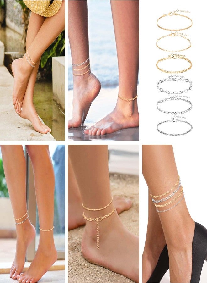KFHENSOMR 12pcs Gold/Silver Ankle Bracelets for Women Layered Waterproof 14k Cuban Link Chain Anklets Set Adjustable Dainty Summer Beach Gold Accessories Boho Bracelet Jewelry - Image 3